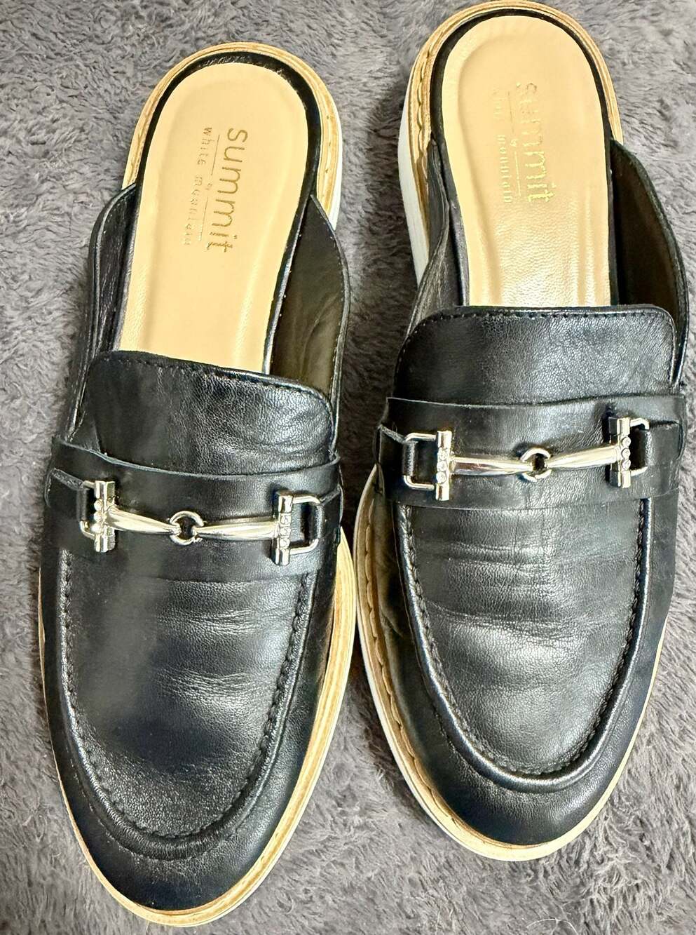 Black Leather Platform Mule Loafers Horsebit Slip On Italy Women’s 6 Summit